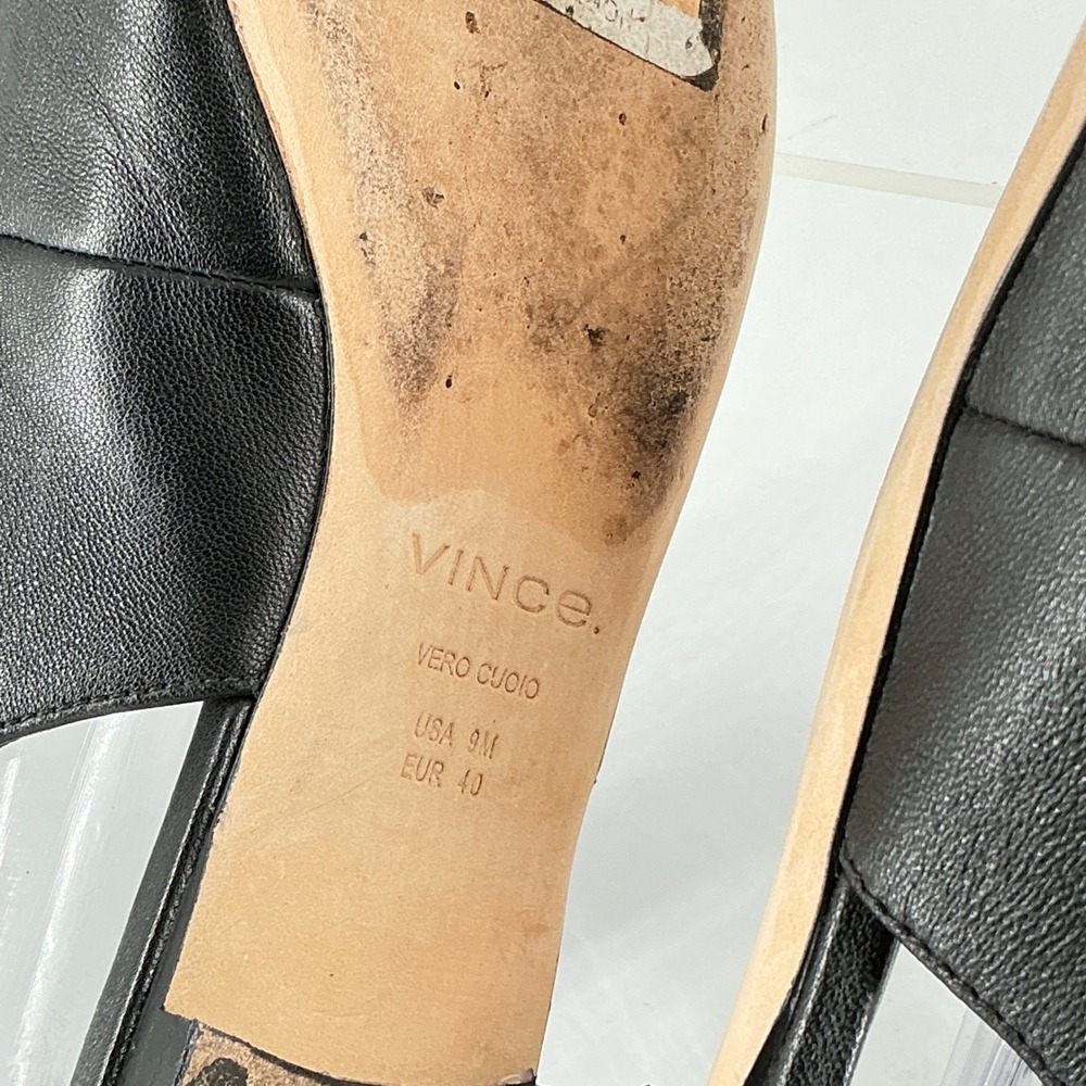 Vince Size 9 EUR 40 Black Leather Square Toe Slingback Flats Vida - Picture 5 of 12